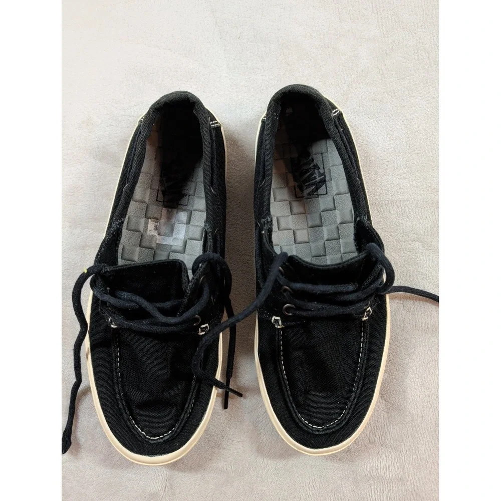 Vans Mens Black Canvas Boat Shoes Moc Toe Sneakers Size‎ 9 TB9C